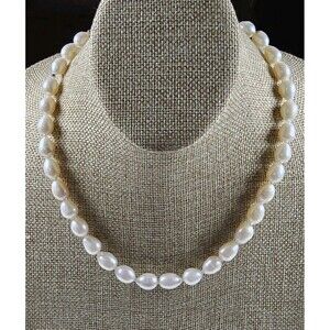Freshwater Teardrop Oval Pearl Baroque 9mm Sterling Silver Necklace